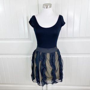 Eight Sixty Cap Sleeve Mesh Ruffle Mini Dress S